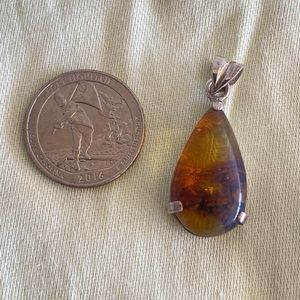 Amber teardrop sterling silver pendant